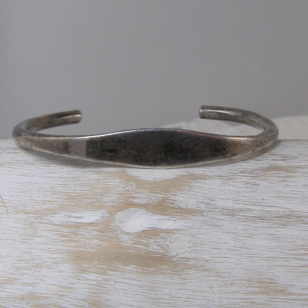 Vintage Sterling Silver ID Style Sleek Stacking Cuff Bracelet Mexico Engraveable